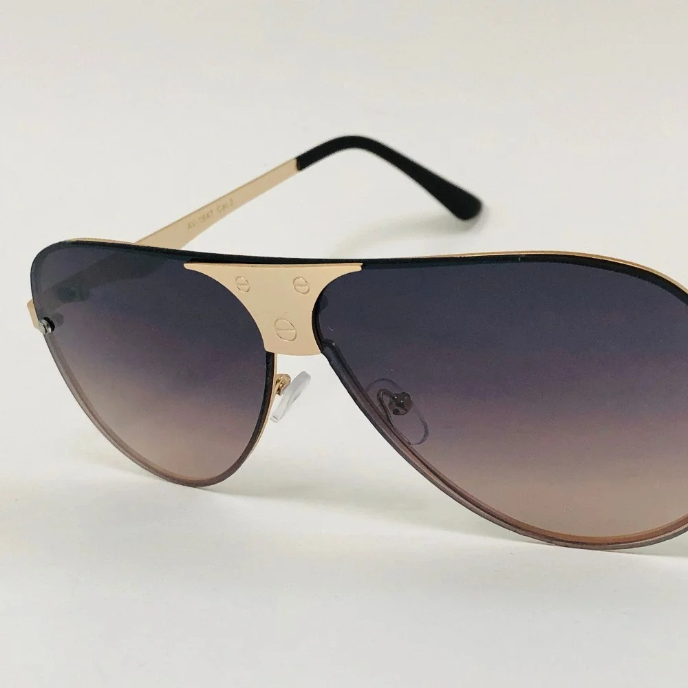 Sunglasses Gold Frame Brown Lens Men's Fashion Eyewear Retro Metal Trendy Shades